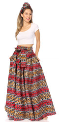 Sakkas Asma Second Convertible Traditional Wax Print Adjustable Strap Maxi Skirt#color_218-Black