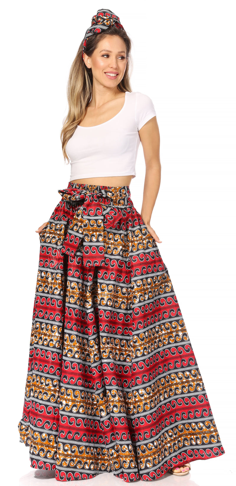 Sakkas Asma Second Convertible Traditional Wax Print Adjustable Strap Maxi Skirt