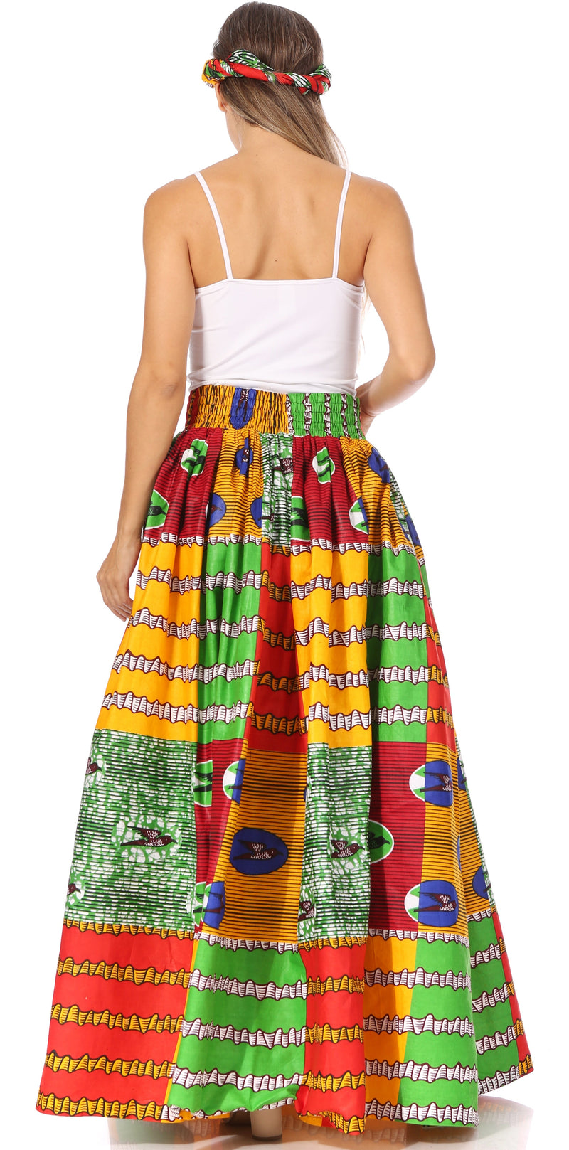 Sakkas Asma Second Convertible Traditional Wax Print Adjustable Strap Maxi Skirt