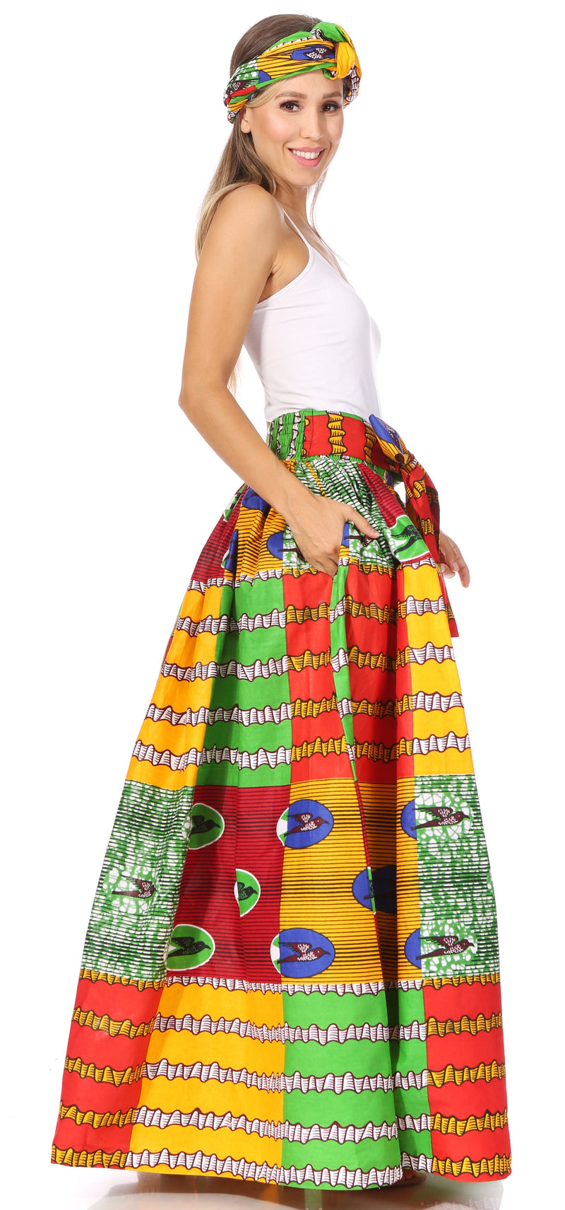 Sakkas Asma Second Convertible Traditional Wax Print Adjustable Strap Maxi Skirt