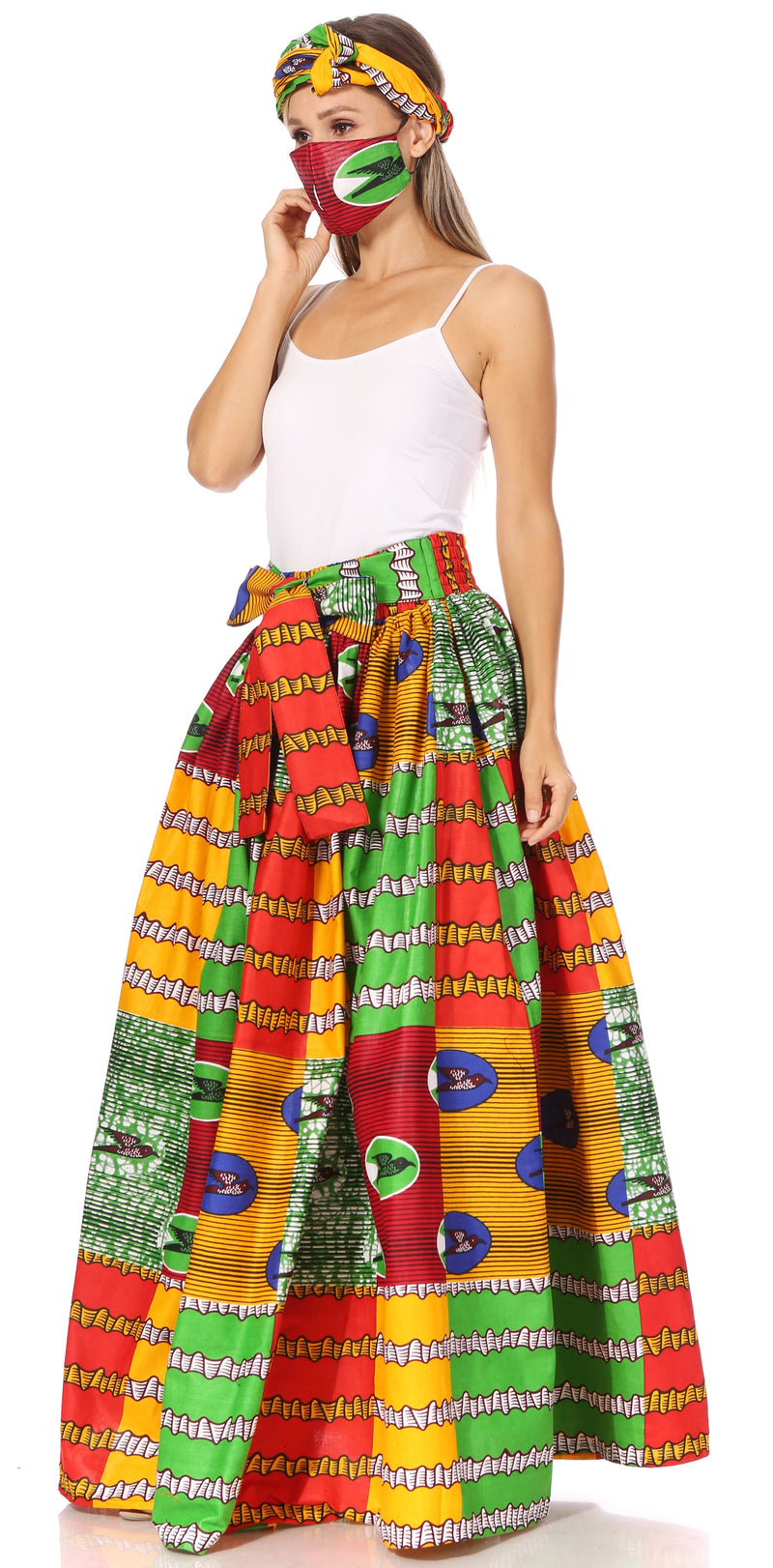 Sakkas Asma Second Convertible Traditional Wax Print Adjustable Strap Maxi Skirt