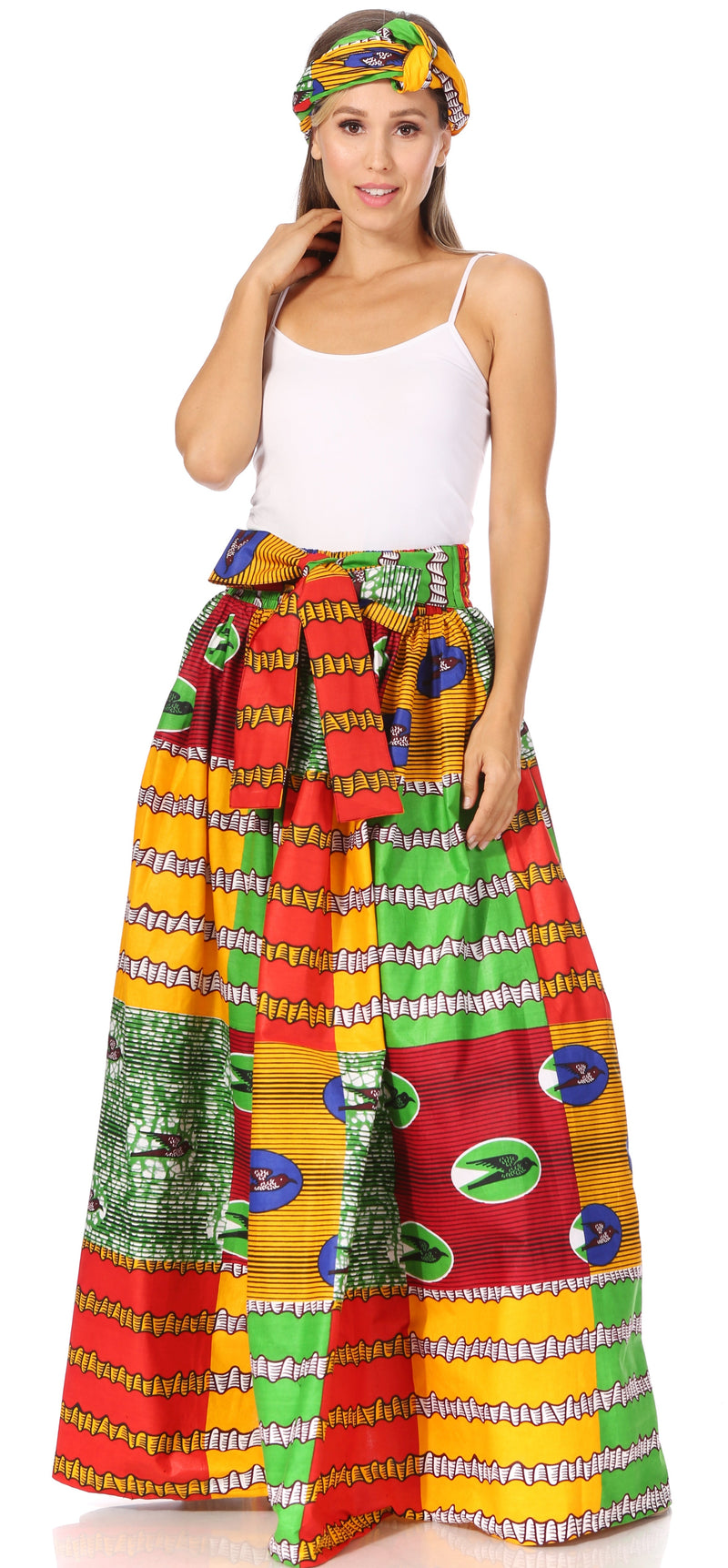 Sakkas Asma Second Convertible Traditional Wax Print Adjustable Strap Maxi Skirt