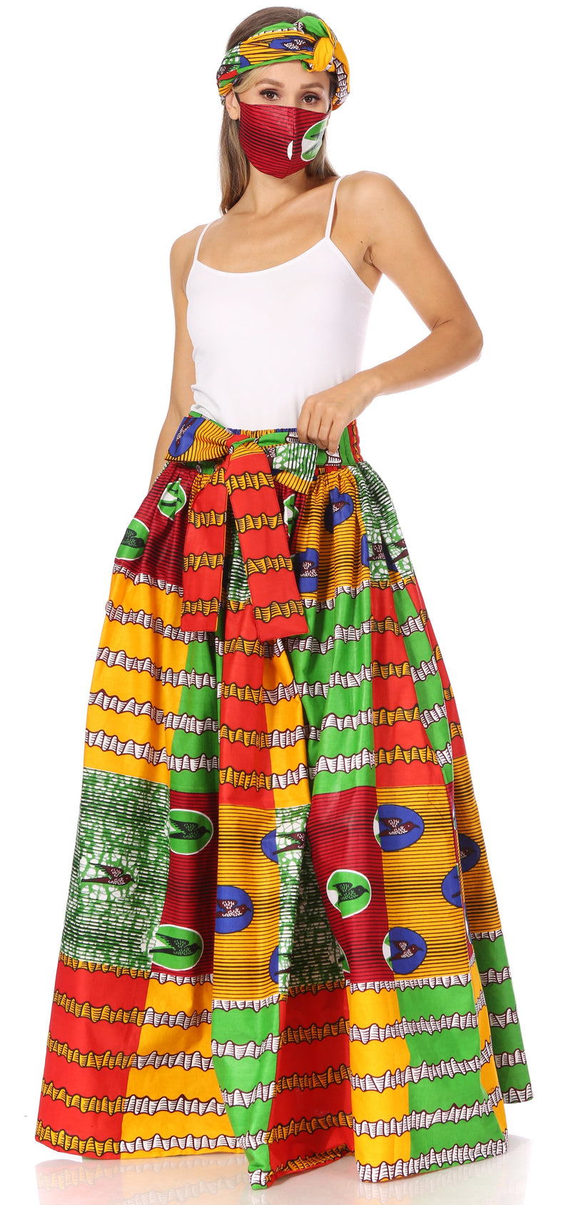 Sakkas Asma Second Convertible Traditional Wax Print Adjustable Strap Maxi Skirt