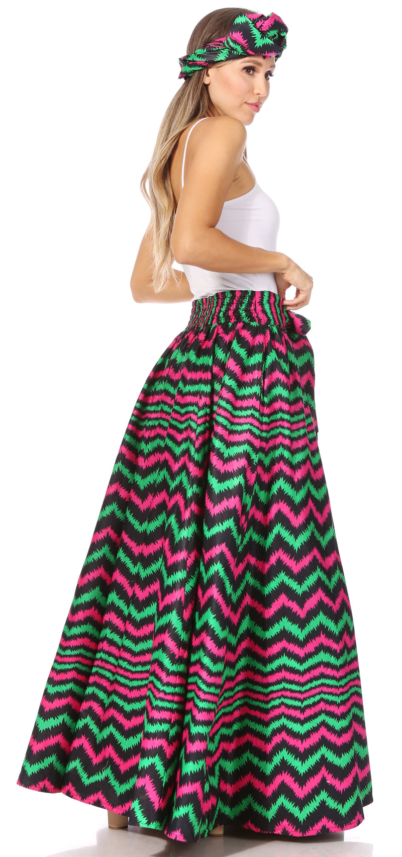 Sakkas Asma Second Convertible Traditional Wax Print Adjustable Strap Maxi Skirt