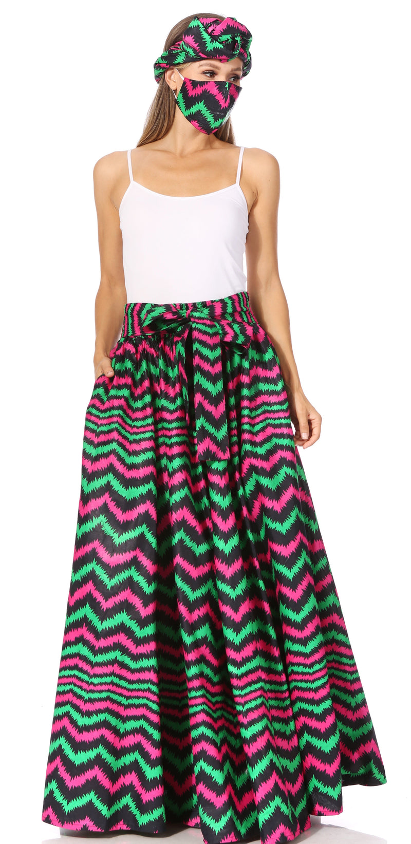 Sakkas Asma Second Convertible Traditional Wax Print Adjustable Strap Maxi Skirt