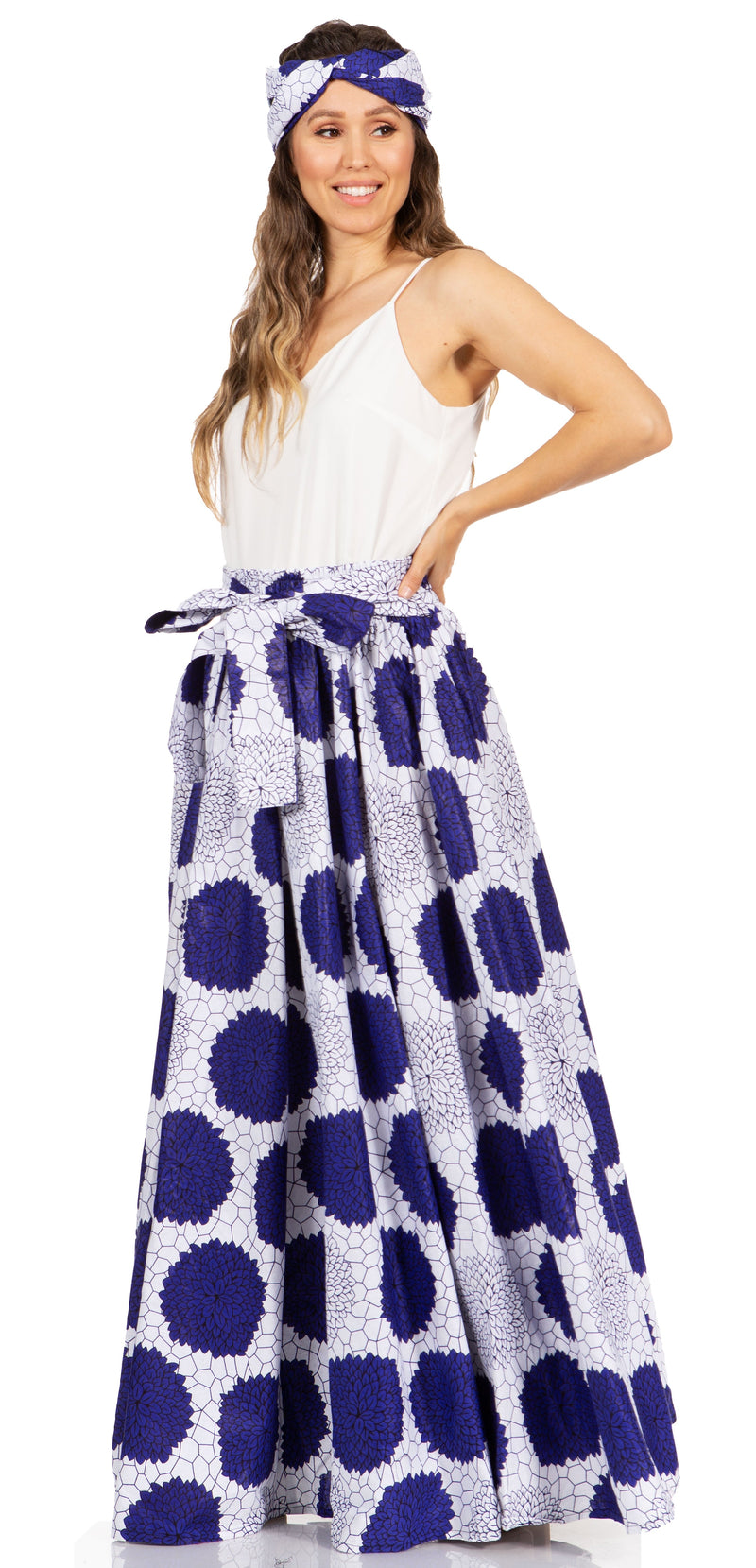 Sakkas Asma Second Convertible Traditional Wax Print Adjustable Strap Maxi Skirt