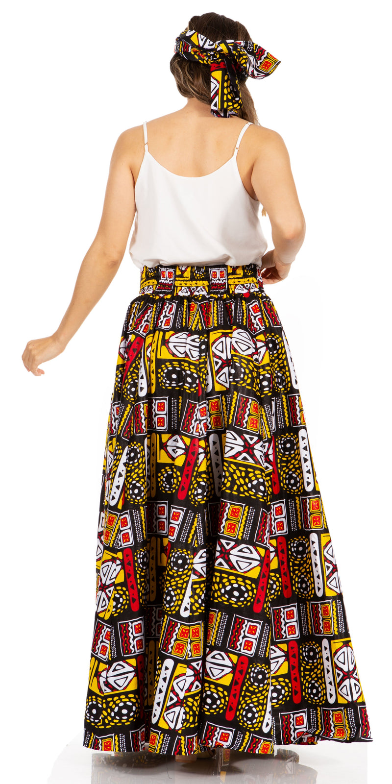 Sakkas Asma Second Convertible Traditional Wax Print Adjustable Strap Maxi Skirt