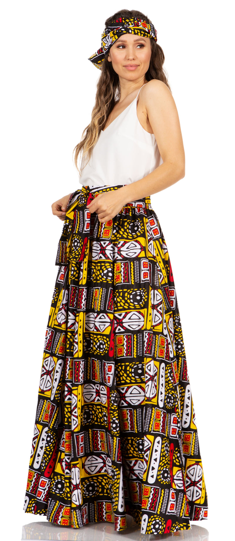 Sakkas Asma Second Convertible Traditional Wax Print Adjustable Strap Maxi Skirt