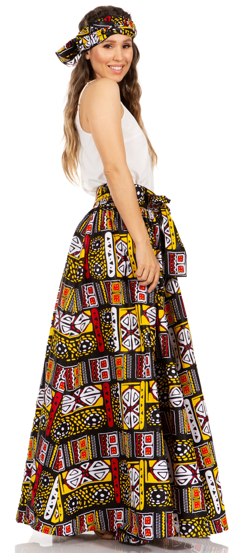 Sakkas Asma Second Convertible Traditional Wax Print Adjustable Strap Maxi Skirt