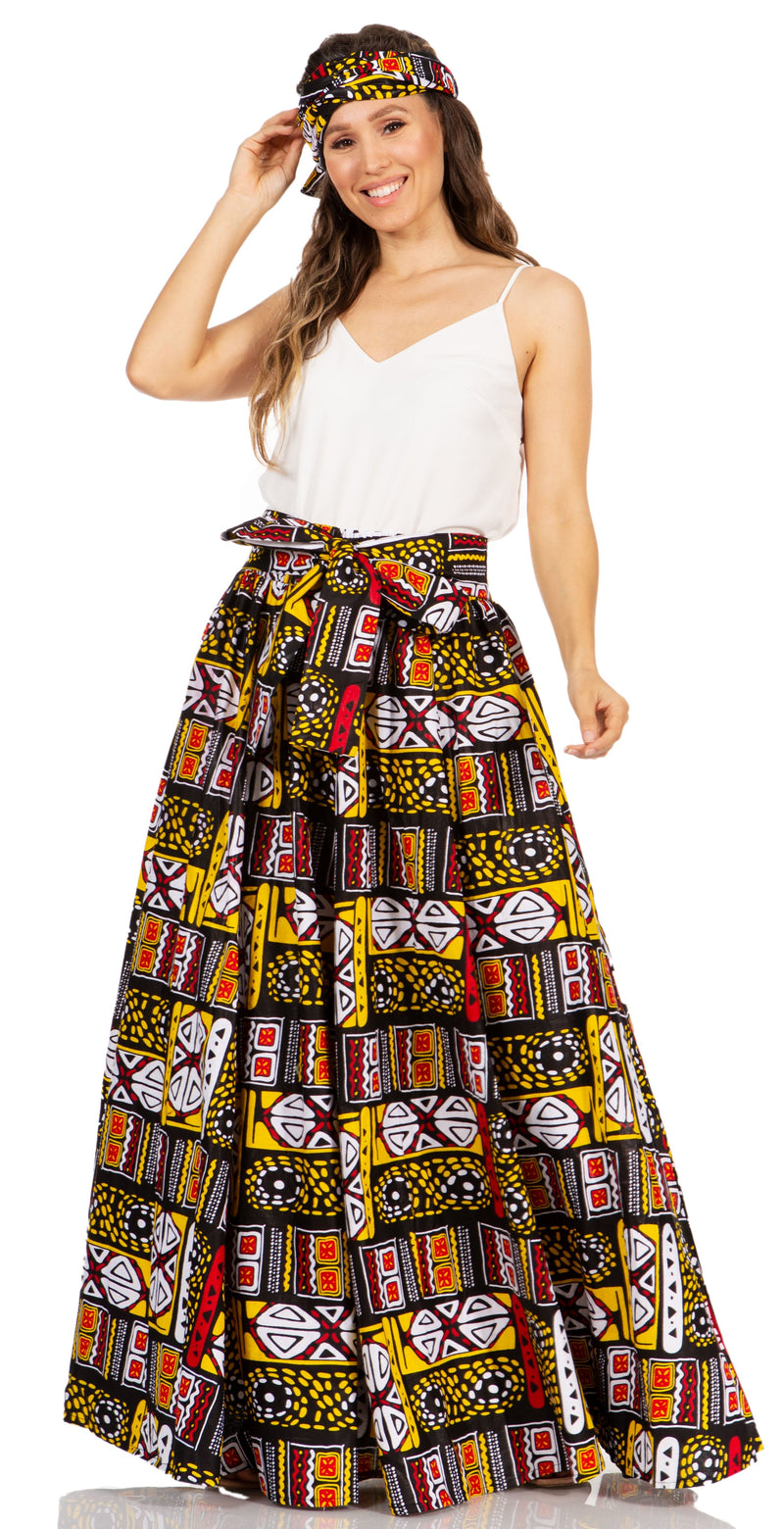 Sakkas Asma Second Convertible Traditional Wax Print Adjustable Strap Maxi Skirt