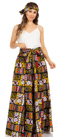 Sakkas Asma Second Convertible Traditional Wax Print Adjustable Strap Maxi Skirt#color_225