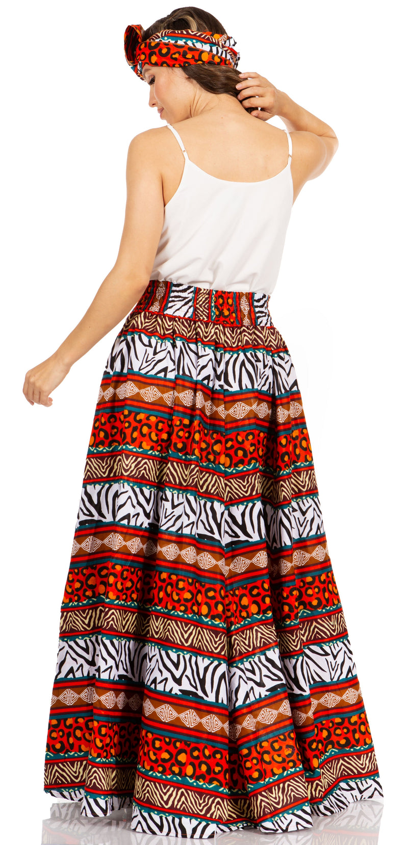 Sakkas Asma Second Convertible Traditional Wax Print Adjustable Strap Maxi Skirt