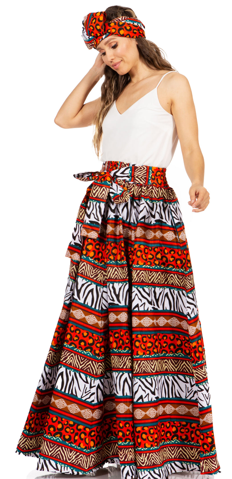 Sakkas Asma Second Convertible Traditional Wax Print Adjustable Strap Maxi Skirt