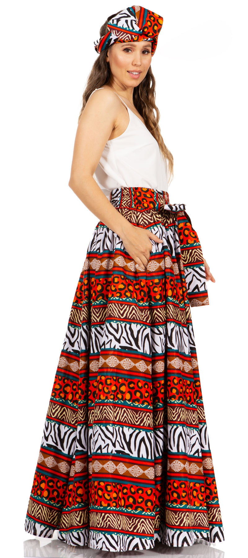 Sakkas Asma Second Convertible Traditional Wax Print Adjustable Strap Maxi Skirt