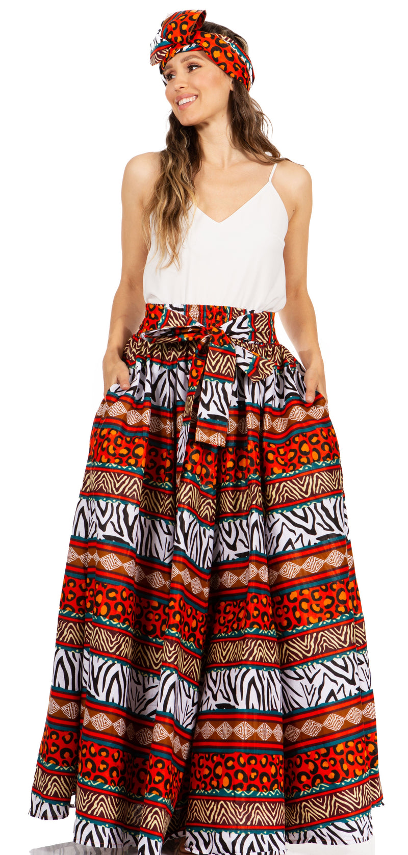 Sakkas Asma Second Convertible Traditional Wax Print Adjustable Strap Maxi Skirt