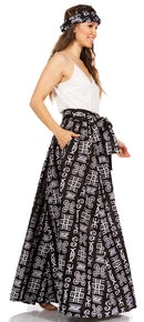 Sakkas Asma Second Convertible Traditional Wax Print Adjustable Strap Maxi Skirt