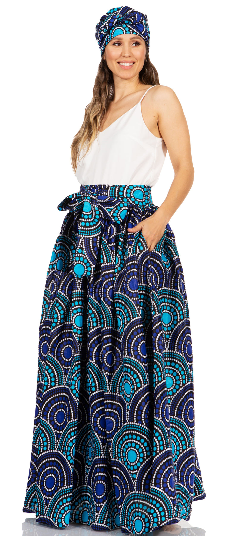 Sakkas Asma Second Convertible Traditional Wax Print Adjustable Strap Maxi Skirt