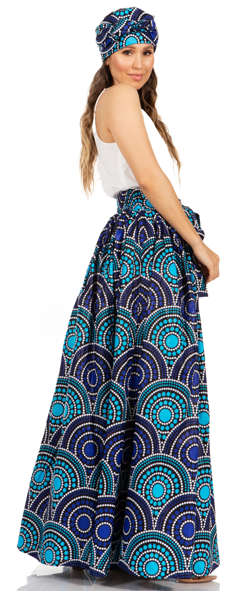 Sakkas Asma Second Convertible Traditional Wax Print Adjustable Strap Maxi Skirt