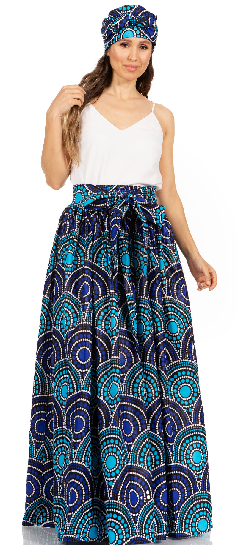 Sakkas Asma Second Convertible Traditional Wax Print Adjustable Strap Maxi Skirt