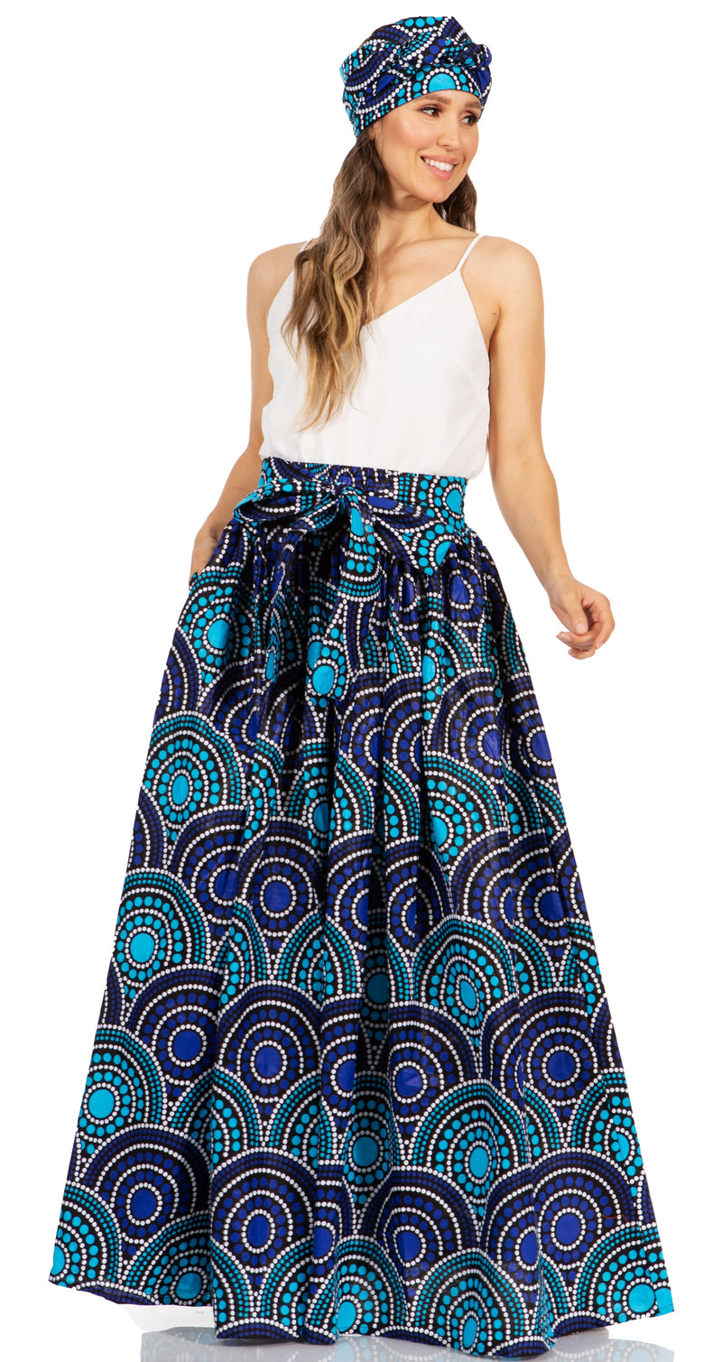 Sakkas Asma Second Convertible Traditional Wax Print Adjustable Strap Maxi Skirt