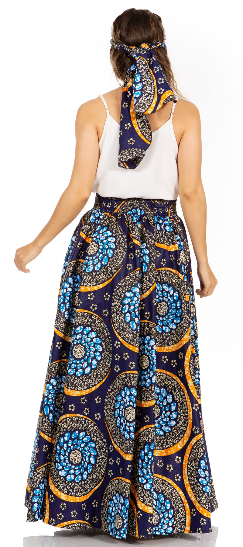 Sakkas Asma Second Convertible Traditional Wax Print Adjustable Strap Maxi Skirt