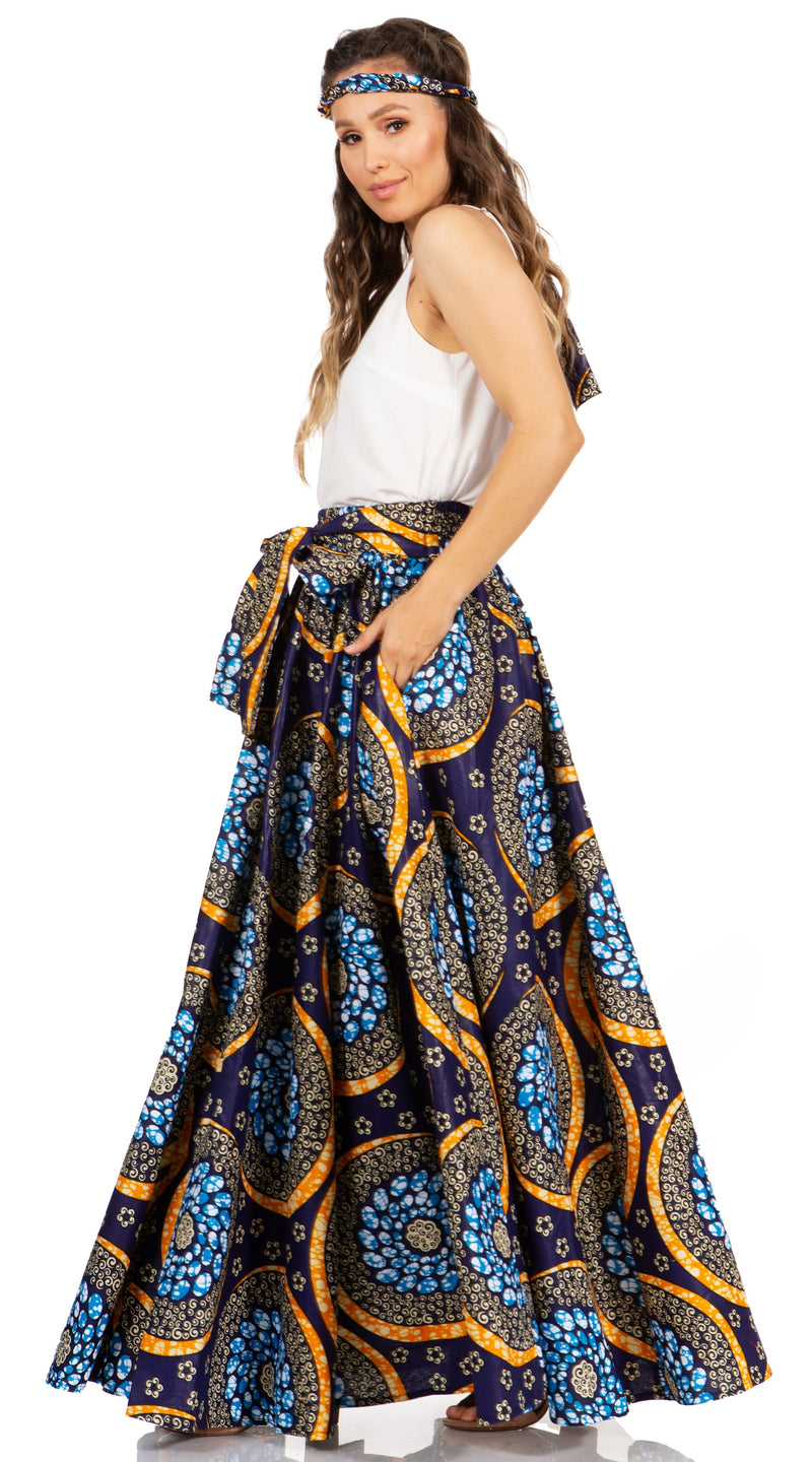 Sakkas Asma Second Convertible Traditional Wax Print Adjustable Strap Maxi Skirt