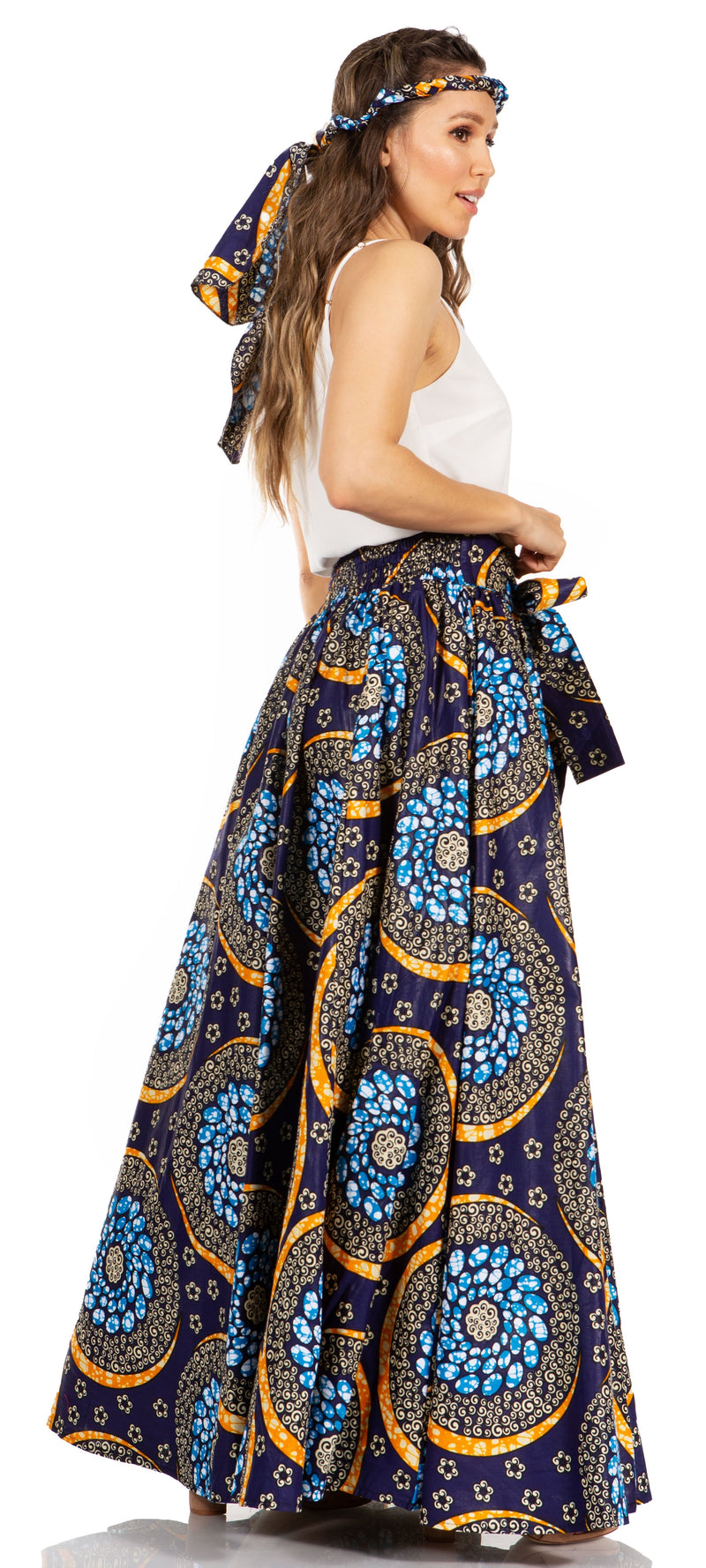 Sakkas Asma Second Convertible Traditional Wax Print Adjustable Strap Maxi Skirt