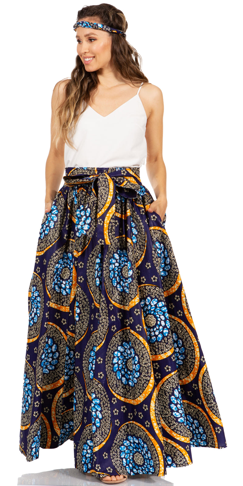 Sakkas Asma Second Convertible Traditional Wax Print Adjustable Strap Maxi Skirt