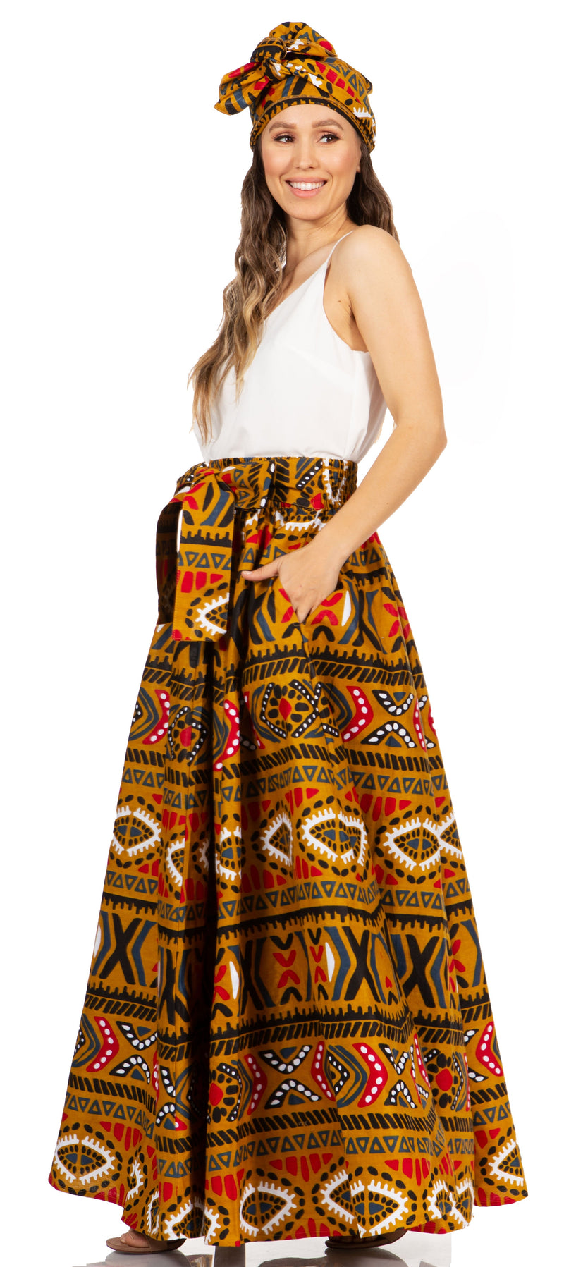 Sakkas Asma Second Convertible Traditional Wax Print Adjustable Strap Maxi Skirt