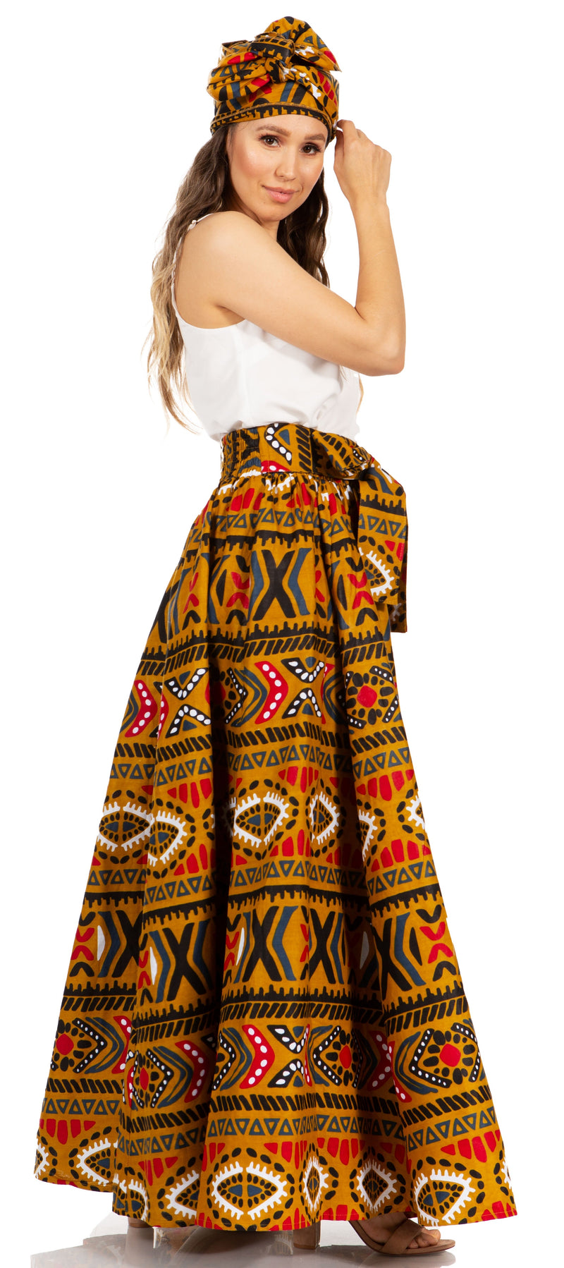 Sakkas Asma Second Convertible Traditional Wax Print Adjustable Strap Maxi Skirt