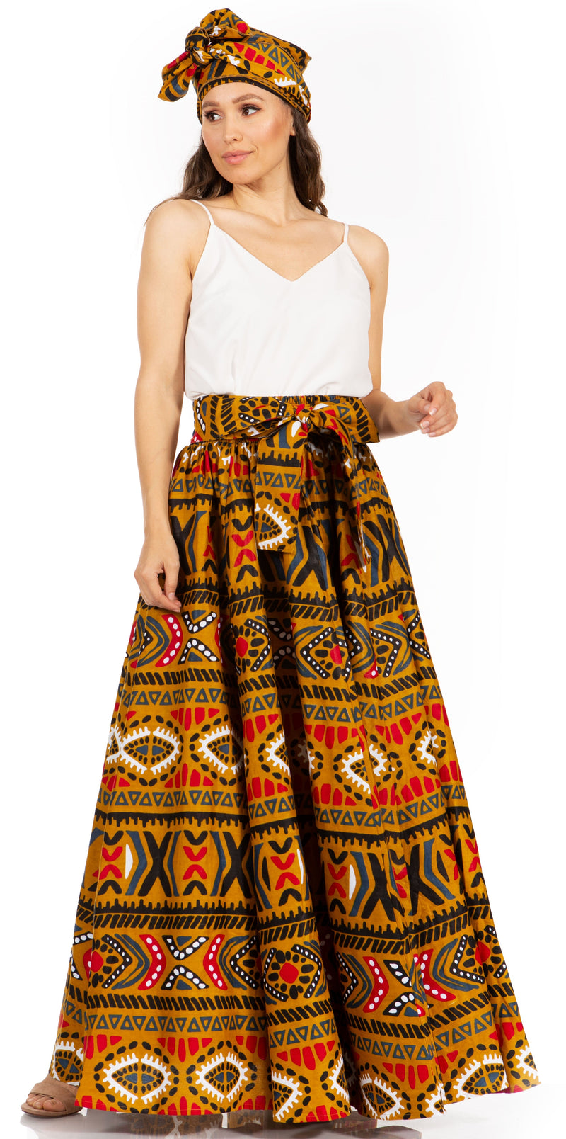 Sakkas Asma Second Convertible Traditional Wax Print Adjustable Strap Maxi Skirt