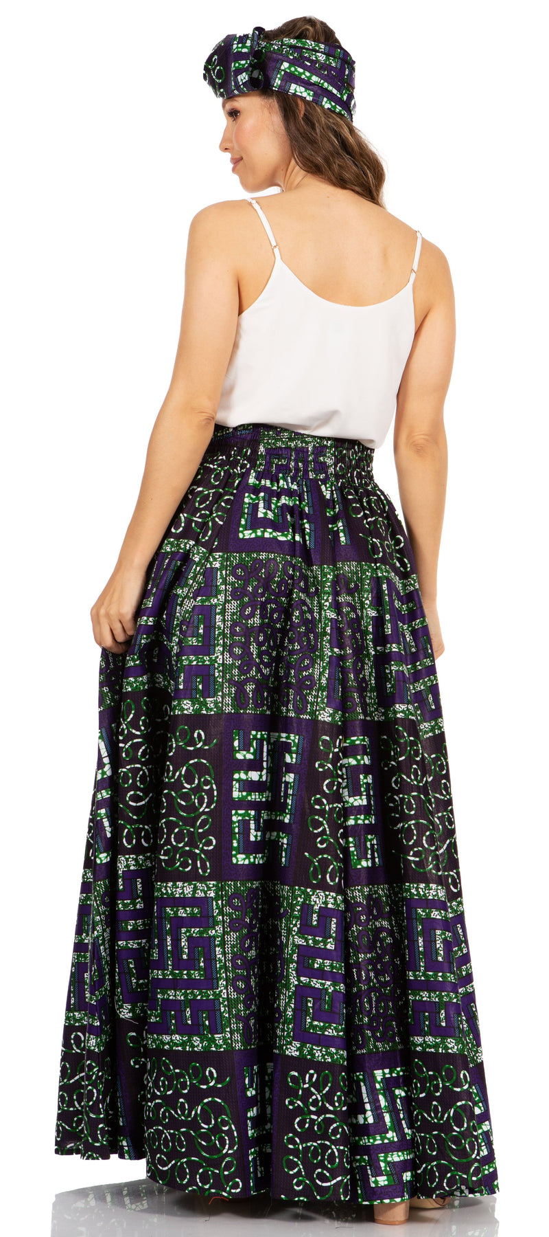 Sakkas Asma Second Convertible Traditional Wax Print Adjustable Strap Maxi Skirt