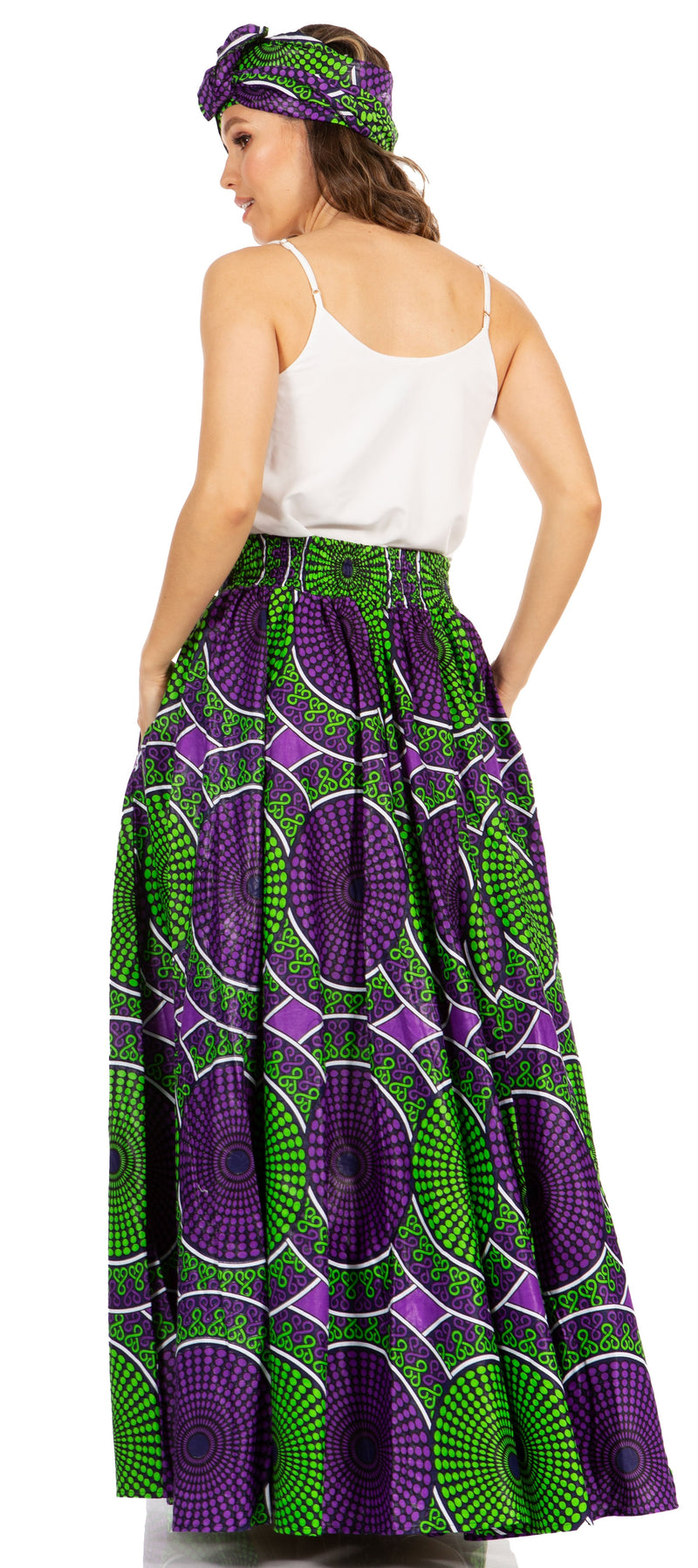 Sakkas Asma Second Convertible Traditional Wax Print Adjustable Strap Maxi Skirt