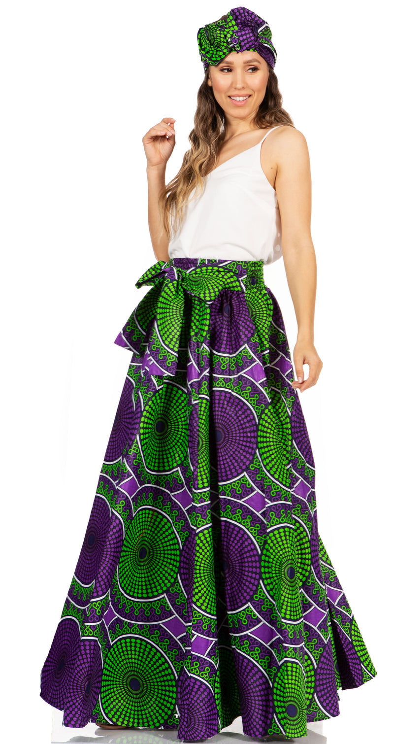 Sakkas Asma Second Convertible Traditional Wax Print Adjustable Strap Maxi Skirt