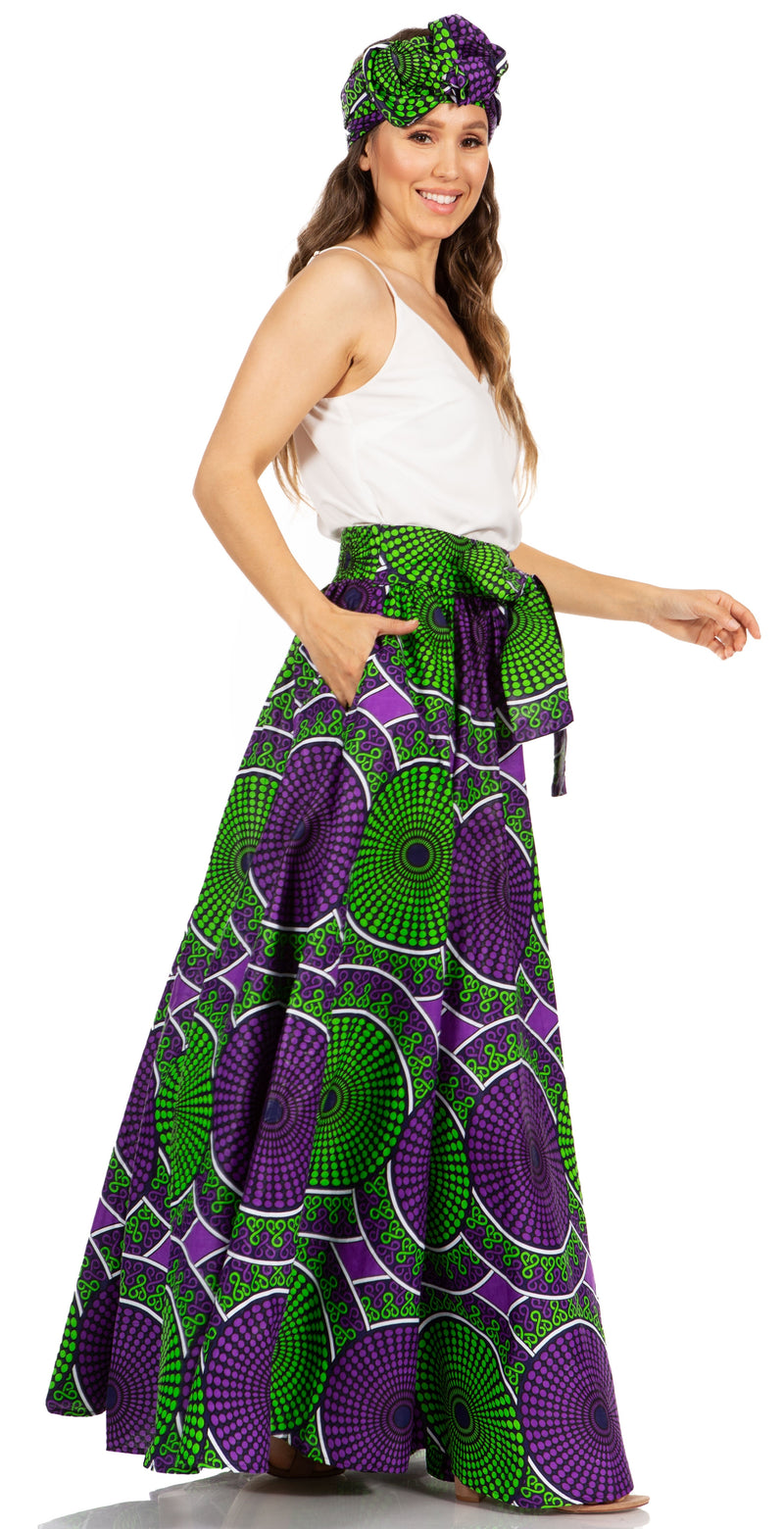 Sakkas Asma Second Convertible Traditional Wax Print Adjustable Strap Maxi Skirt