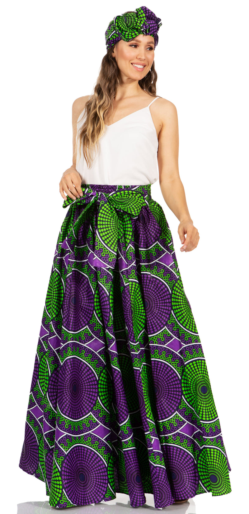 Sakkas Asma Second Convertible Traditional Wax Print Adjustable Strap Maxi Skirt