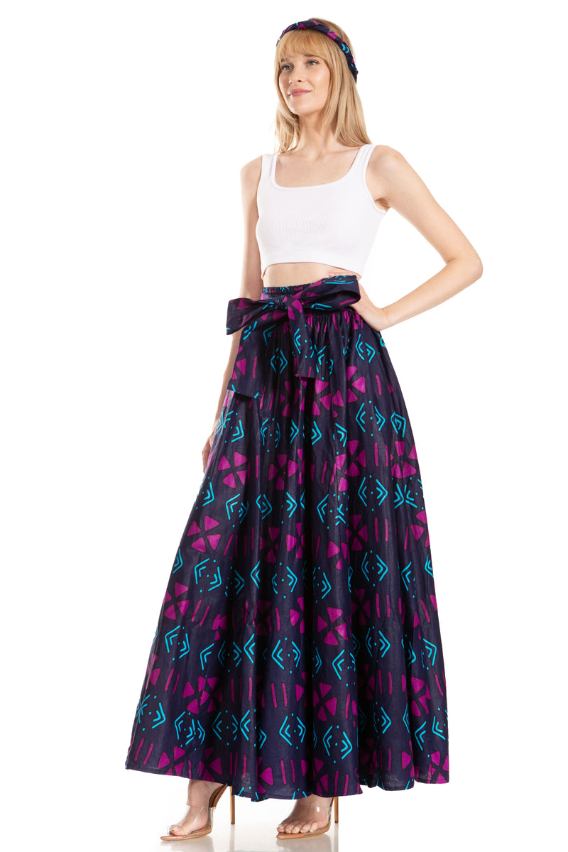 Sakkas Asma Second Convertible Traditional Wax Print Adjustable Strap Maxi Skirt