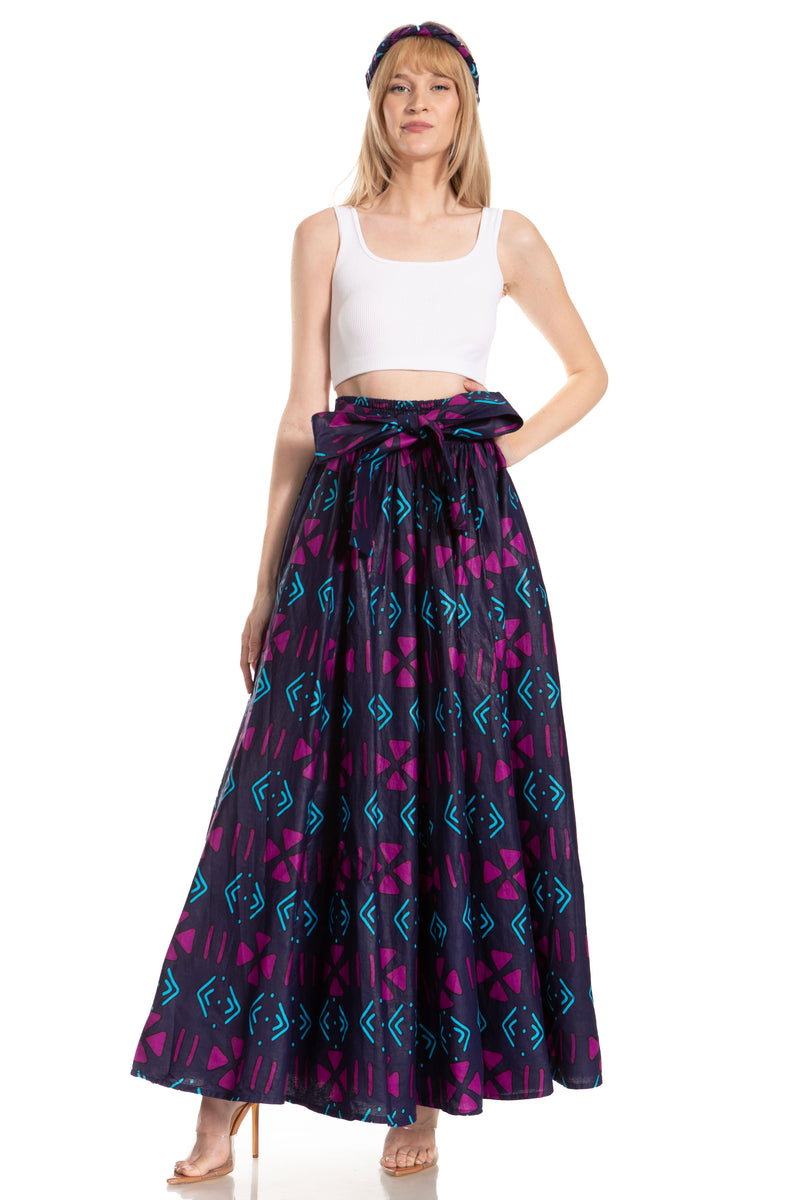 Sakkas Asma Second Convertible Traditional Wax Print Adjustable Strap Maxi Skirt