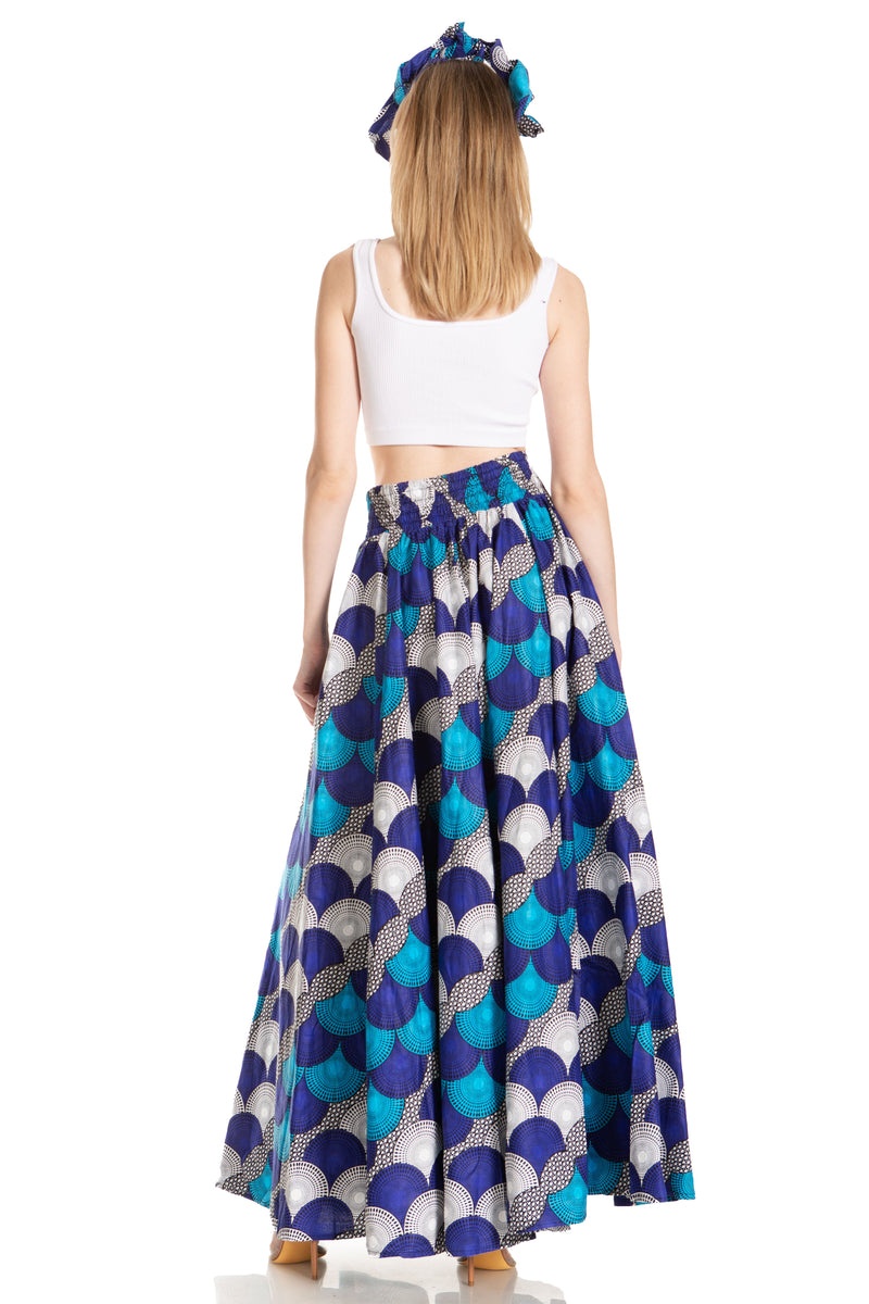 Sakkas Asma Second Convertible Traditional Wax Print Adjustable Strap Maxi Skirt
