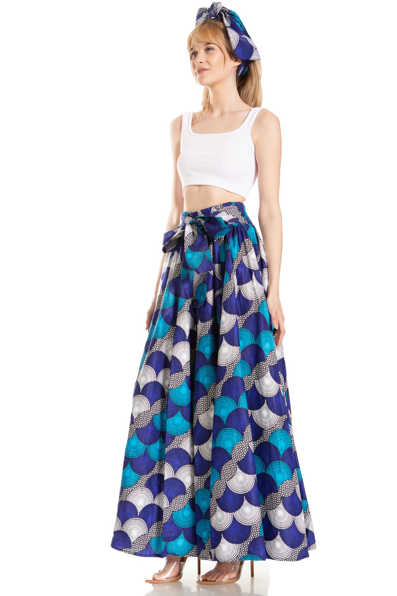 Sakkas Asma Second Convertible Traditional Wax Print Adjustable Strap Maxi Skirt