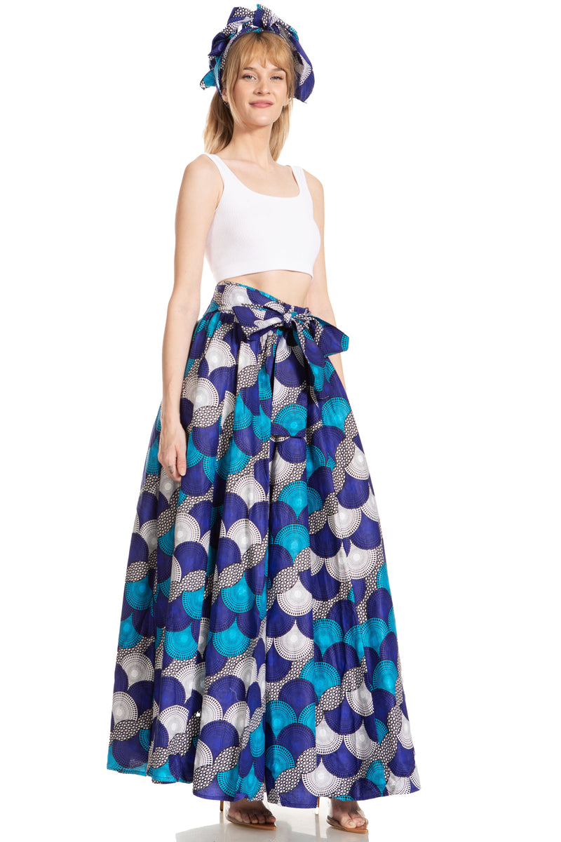 Sakkas Asma Second Convertible Traditional Wax Print Adjustable Strap Maxi Skirt