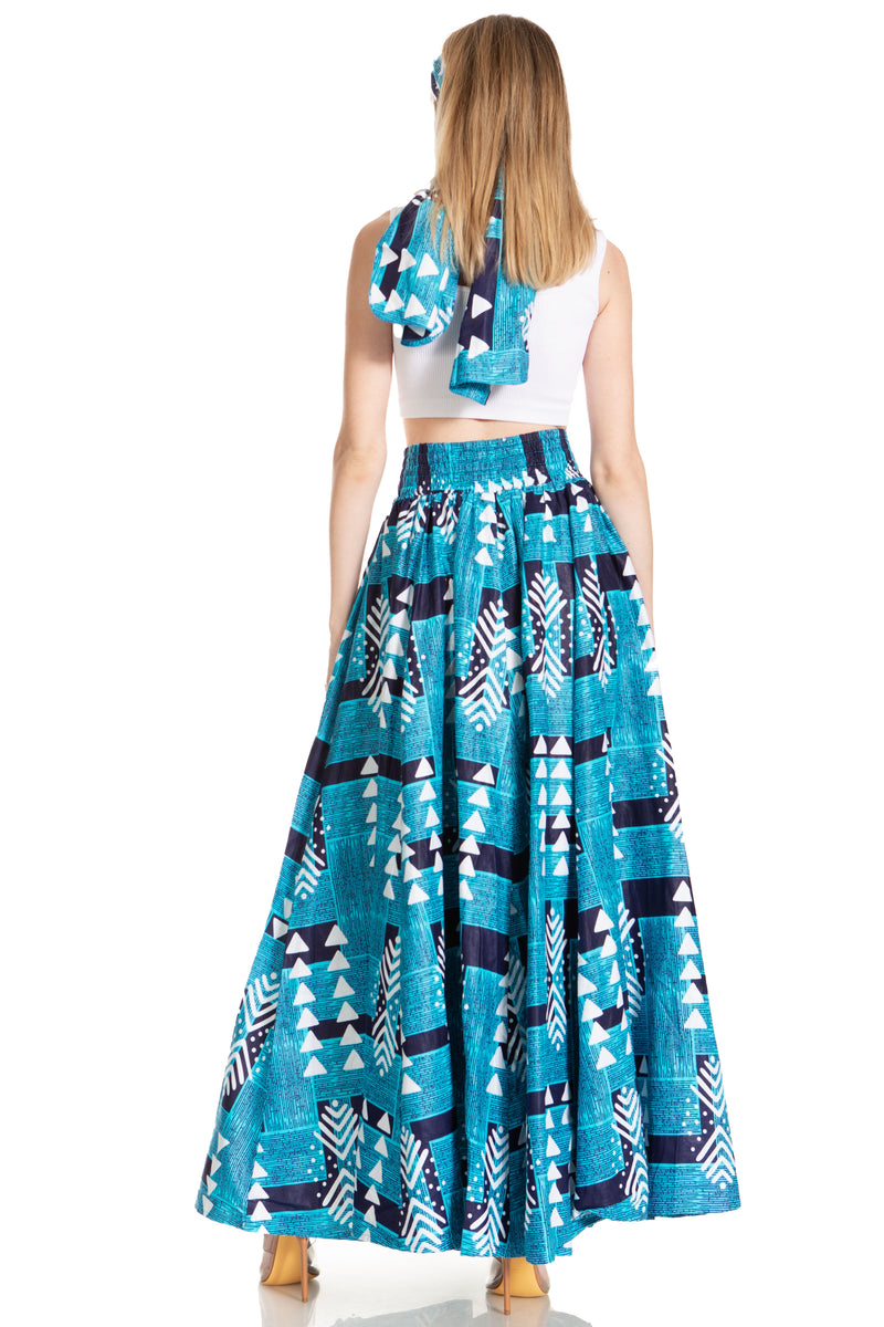 Sakkas Asma Second Convertible Traditional Wax Print Adjustable Strap Maxi Skirt