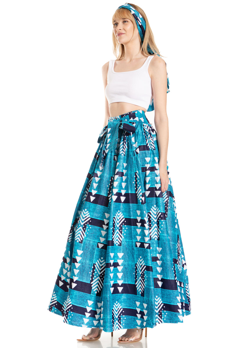 Sakkas Asma Second Convertible Traditional Wax Print Adjustable Strap Maxi Skirt