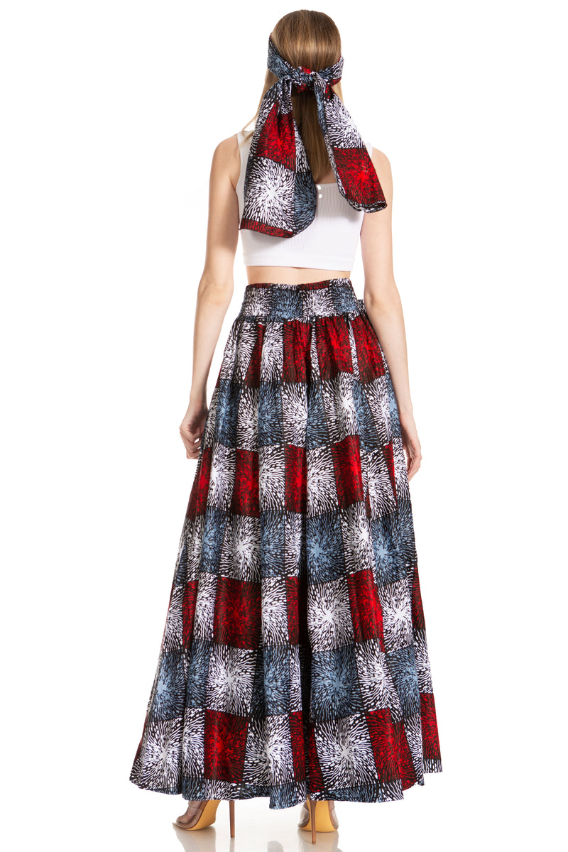 Sakkas Asma Second Convertible Traditional Wax Print Adjustable Strap Maxi Skirt