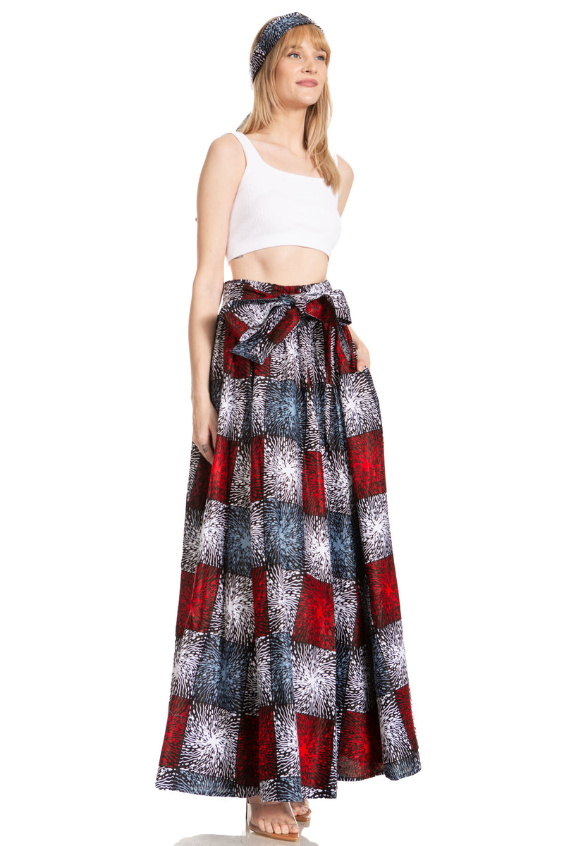 Sakkas Asma Second Convertible Traditional Wax Print Adjustable Strap Maxi Skirt