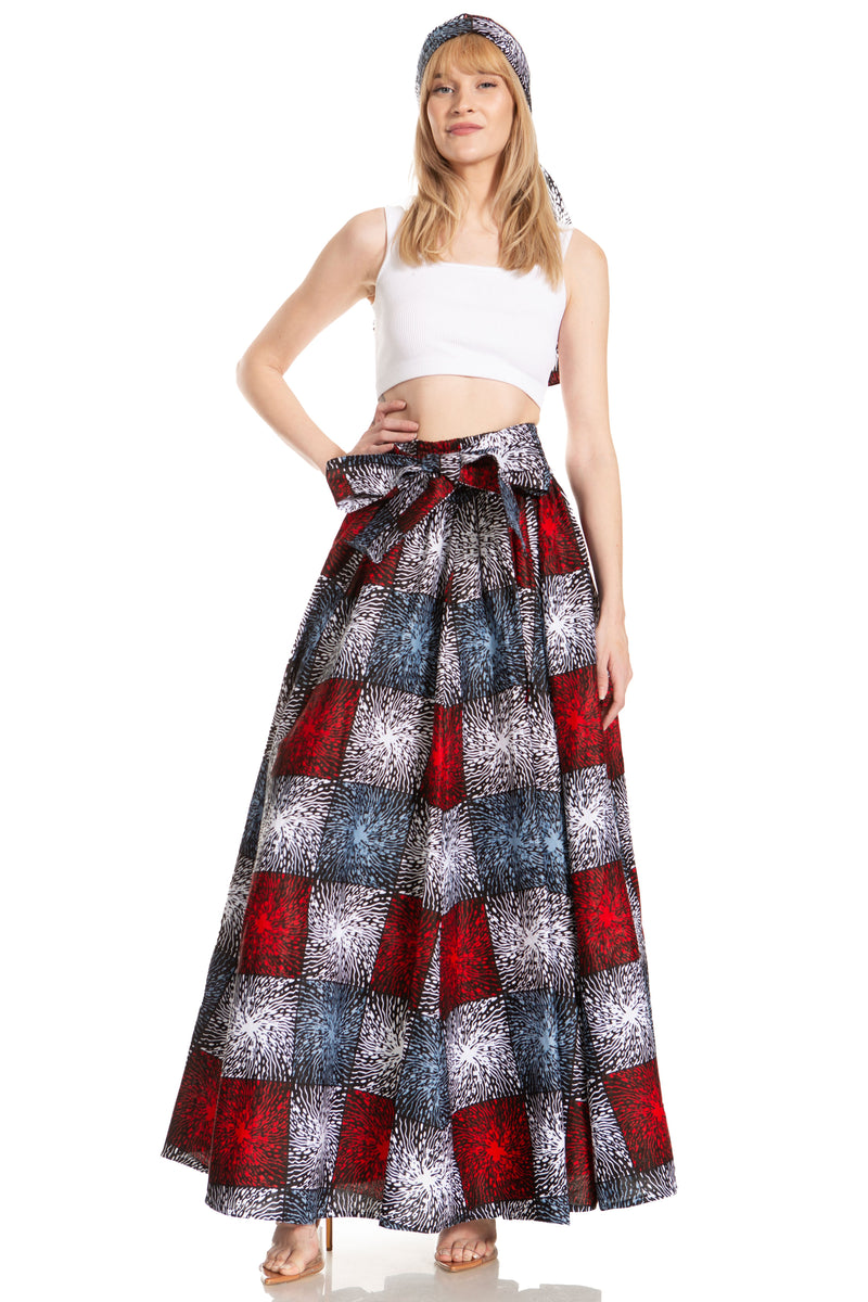 Sakkas Asma Second Convertible Traditional Wax Print Adjustable Strap Maxi Skirt