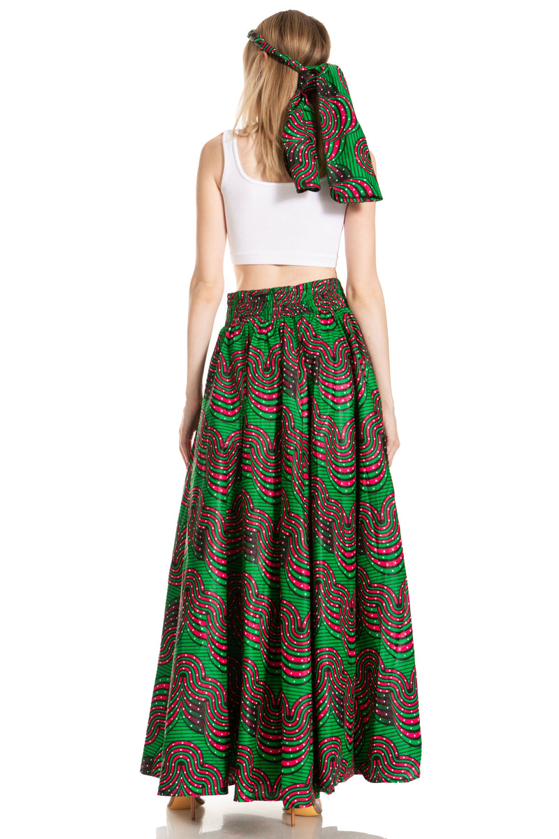 Sakkas Asma Second Convertible Traditional Wax Print Adjustable Strap Maxi Skirt