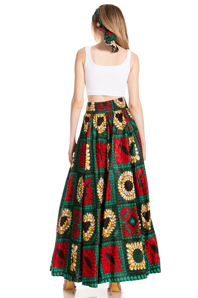 Sakkas Asma Second Convertible Traditional Wax Print Adjustable Strap Maxi Skirt