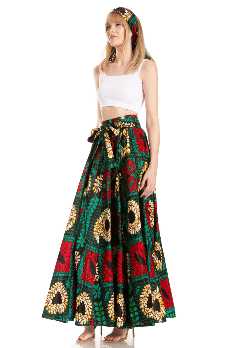 Sakkas Asma Second Convertible Traditional Wax Print Adjustable Strap Maxi Skirt