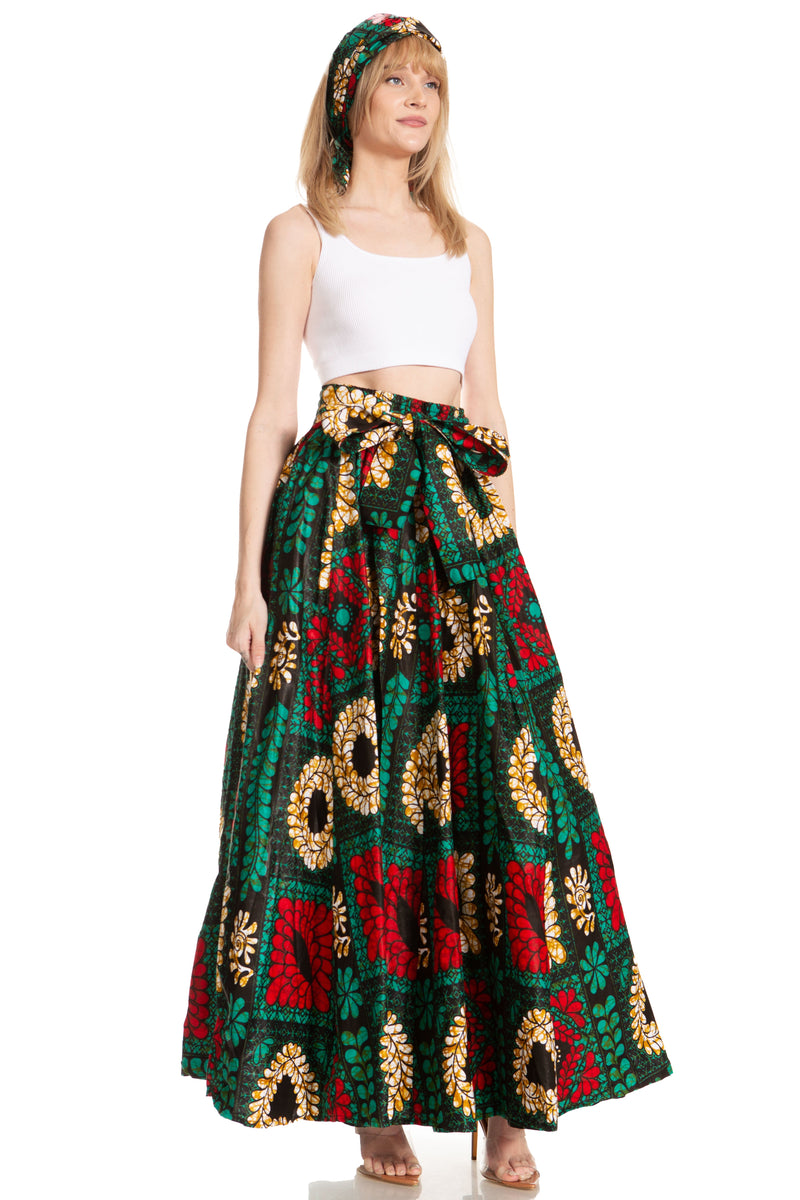 Sakkas Asma Second Convertible Traditional Wax Print Adjustable Strap Maxi Skirt